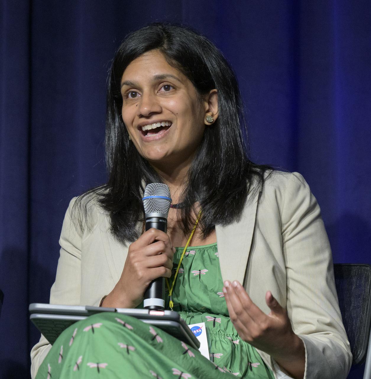 National Oceanic and Atmospheric Administration Deputy Administrator Jainey Bavishi delivers remarks during an event launching a new Disaster Response Coordination System that will provide communities and organizations around the world with access to science and data to aid disaster response, Thursday, June 13, 2024, at the NASA Headquarters Mary W. Jackson Building in Washington. Photo Credit: (NASA/Bill Ingalls)