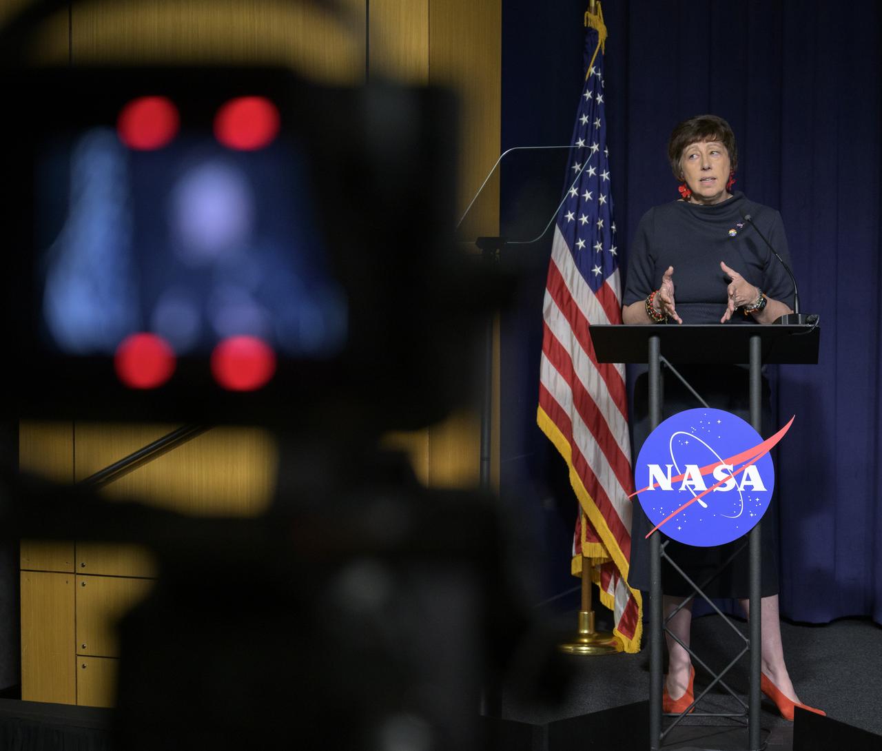 NASA Associate Administrator, Science Mission Directorate, Dr. Nicky Fox delivers remarks during an event launching a new Disaster Response Coordination System that will provide communities and organizations around the world with access to science and data to aid disaster response, Thursday, June 13, 2024, at the NASA Headquarters Mary W. Jackson Building in Washington. Photo Credit: (NASA/Bill Ingalls)