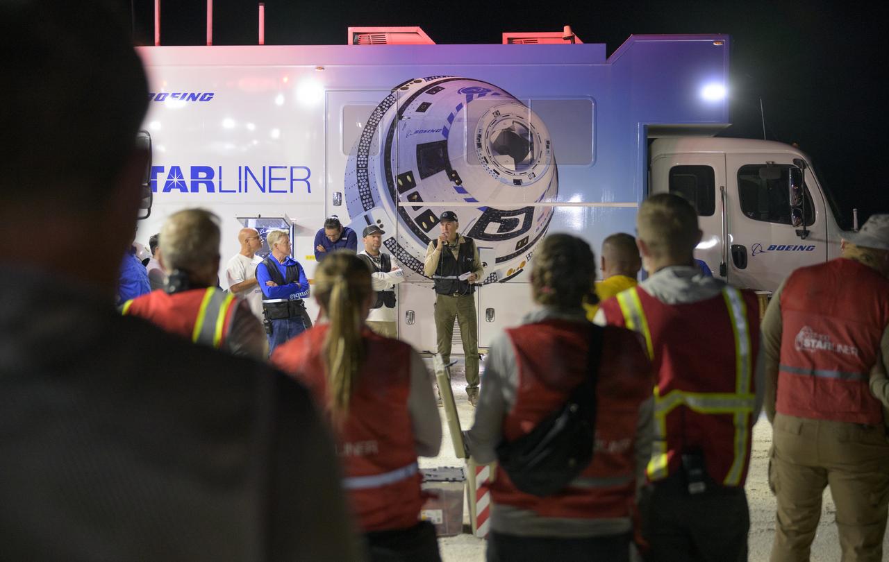 Boeing and NASA teams participate in a mission dress rehearsal to prepare for the landing of the Boeing CST-100 Starliner spacecraft in White Sands, New Mexico, Sunday, June 16, 2024. NASA astronauts Butch Wilmore and Suni Williams are Starliner’s first human crew and travelled to the International Space Station as part of NASA's Boeing Crew Flight Test. The mission serves as an end-to-end demonstration of Boeing’s crew transportation system as a provider for NASA’s Commercial Crew Program. Photo Credit: (NASA/Bill Ingalls)