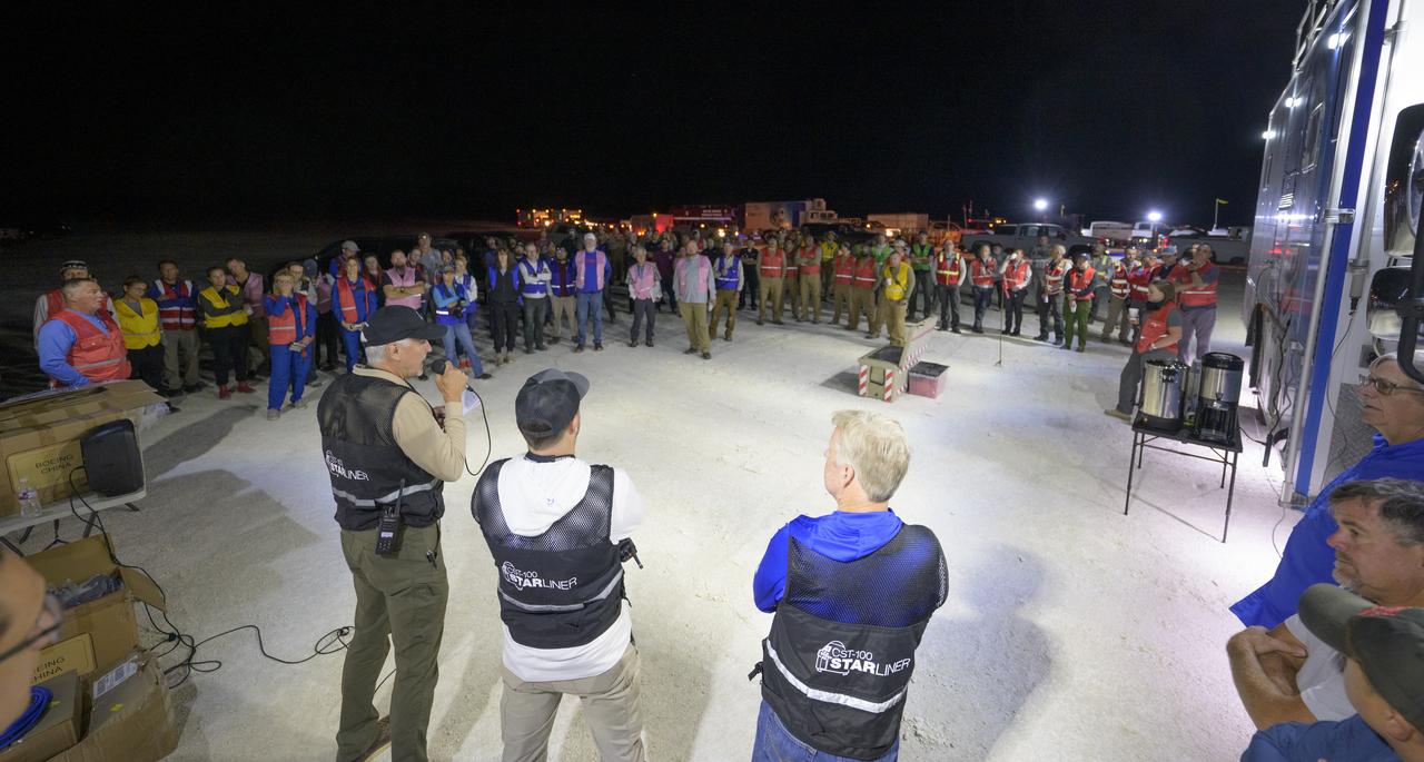 Boeing and NASA teams participate in a mission dress rehearsal to prepare for the landing of the Boeing CST-100 Starliner spacecraft in White Sands, New Mexico, Sunday, June 16, 2024. NASA astronauts Butch Wilmore and Suni Williams are Starliner’s first human crew and travelled to the International Space Station as part of NASA's Boeing Crew Flight Test. The mission serves as an end-to-end demonstration of Boeing’s crew transportation system as a provider for NASA’s Commercial Crew Program. Photo Credit: (NASA/Bill Ingalls)