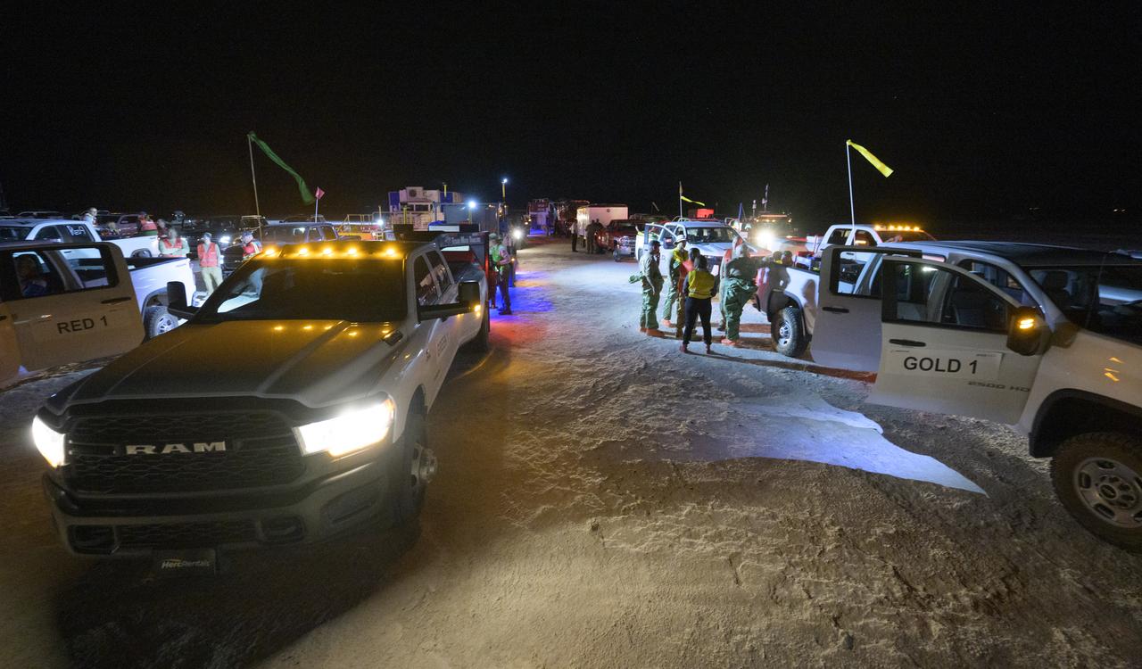 Boeing and NASA teams participate in a mission dress rehearsal to prepare for the landing of the Boeing CST-100 Starliner spacecraft in White Sands, New Mexico, Sunday, June 16, 2024. NASA astronauts Butch Wilmore and Suni Williams are Starliner’s first human crew and travelled to the International Space Station as part of NASA's Boeing Crew Flight Test. The mission serves as an end-to-end demonstration of Boeing’s crew transportation system as a provider for NASA’s Commercial Crew Program. Photo Credit: (NASA/Bill Ingalls)