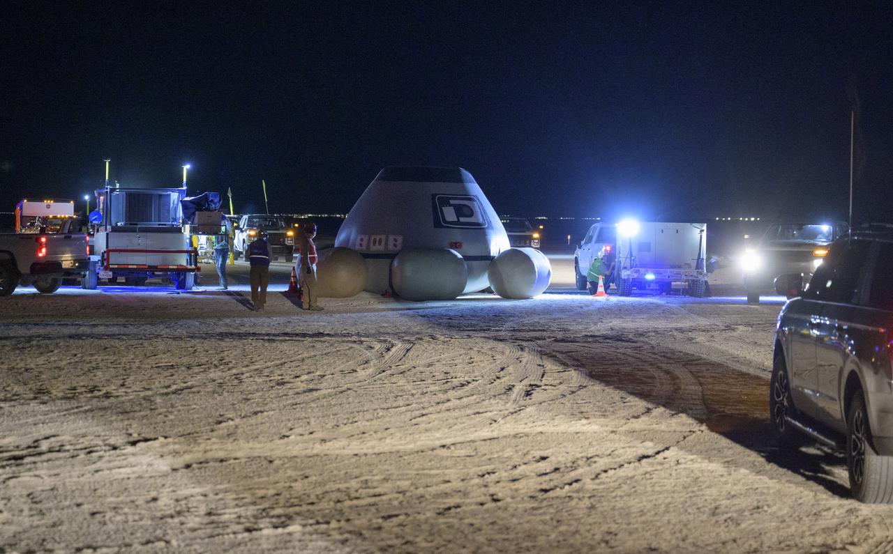 Boeing and NASA teams participate in a mission dress rehearsal to prepare for the landing of the Boeing CST-100 Starliner spacecraft in White Sands, New Mexico, Sunday, June 16, 2024. NASA astronauts Butch Wilmore and Suni Williams are Starliner’s first human crew and travelled to the International Space Station as part of NASA's Boeing Crew Flight Test. The mission serves as an end-to-end demonstration of Boeing’s crew transportation system as a provider for NASA’s Commercial Crew Program. Photo Credit: (NASA/Bill Ingalls)