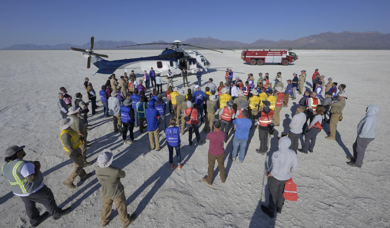 Boeing and NASA teams participate in a mission dress rehearsal to prepare for the landing of the Boeing CST-100 Starliner spacecraft in White Sands, New Mexico, Sunday, June 16, 2024. NASA astronauts Butch Wilmore and Suni Williams are Starliner’s first human crew and travelled to the International Space Station as part of NASA's Boeing Crew Flight Test. The mission serves as an end-to-end demonstration of Boeing’s crew transportation system as a provider for NASA’s Commercial Crew Program. Photo Credit: (NASA/Bill Ingalls)