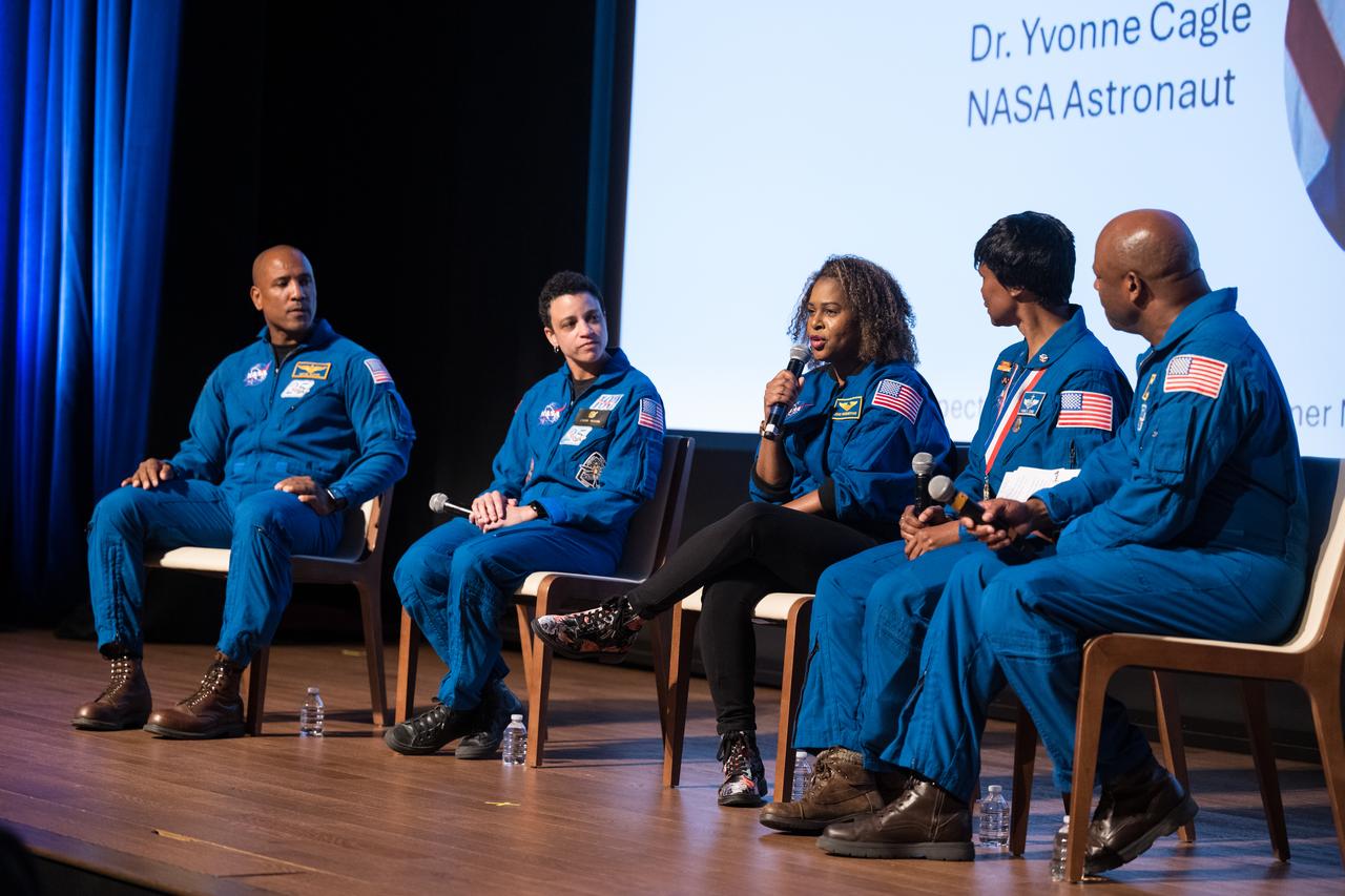 Joan Higginbotham, retired NASA astronaut, speaks at an event to commemorate Black Space Week (BSW) 2024 titled, "Beyond the Color Lines From Science Fiction to Science Fact," in the Oprah Winfrey Theater at the Smithsonian National Museum of African American History and Culture, Monday, June 17, 2024 in Washington. Photo Credit: (NASA/Aubrey Gemignani)