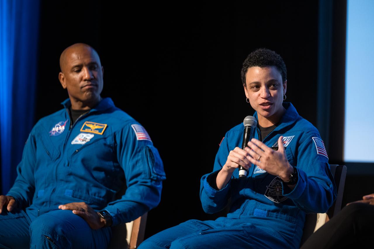 Jessica Watkins, NASA astronaut, speaks on a panel at an event to commemorate Black Space Week (BSW) 2024 titled, "Beyond the Color Lines From Science Fiction to Science Fact," in the Oprah Winfrey Theater at the Smithsonian National Museum of African American History and Culture, Monday, June 17, 2024 in Washington. Photo Credit: (NASA/Aubrey Gemignani)