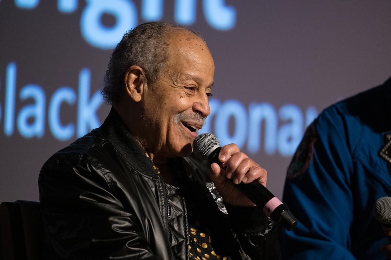 Ed Dwight, America's first African American astronaut candidate, speaks at an event to commemorate Black Space Week (BSW) 2024 titled, "Beyond the Color Lines From Science Fiction to Science Fact," in the Oprah Winfrey Theater at the Smithsonian National Museum of African American History and Culture, Monday, June 17, 2024 in Washington. Photo Credit: (NASA/Aubrey Gemignani)
