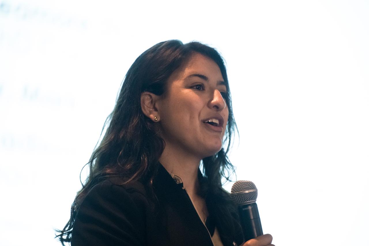 Jackie Encinas speaks about her project, Alaska Ecological Conservation II, Tuesday, August 6, 2024, at the Mary W. Jackson NASA Headquarters building in Washington. Every summer early career researchers from NASA’s DEVELOP National Program come to NASA Headquarters and present their research projects. DEVELOP is a training and development program where early career researchers work on Earth science projects, mentored by science advisors from NASA and partner agencies, and provide research results to local communities. Photo Credit: (NASA/Aubrey Gemignani)