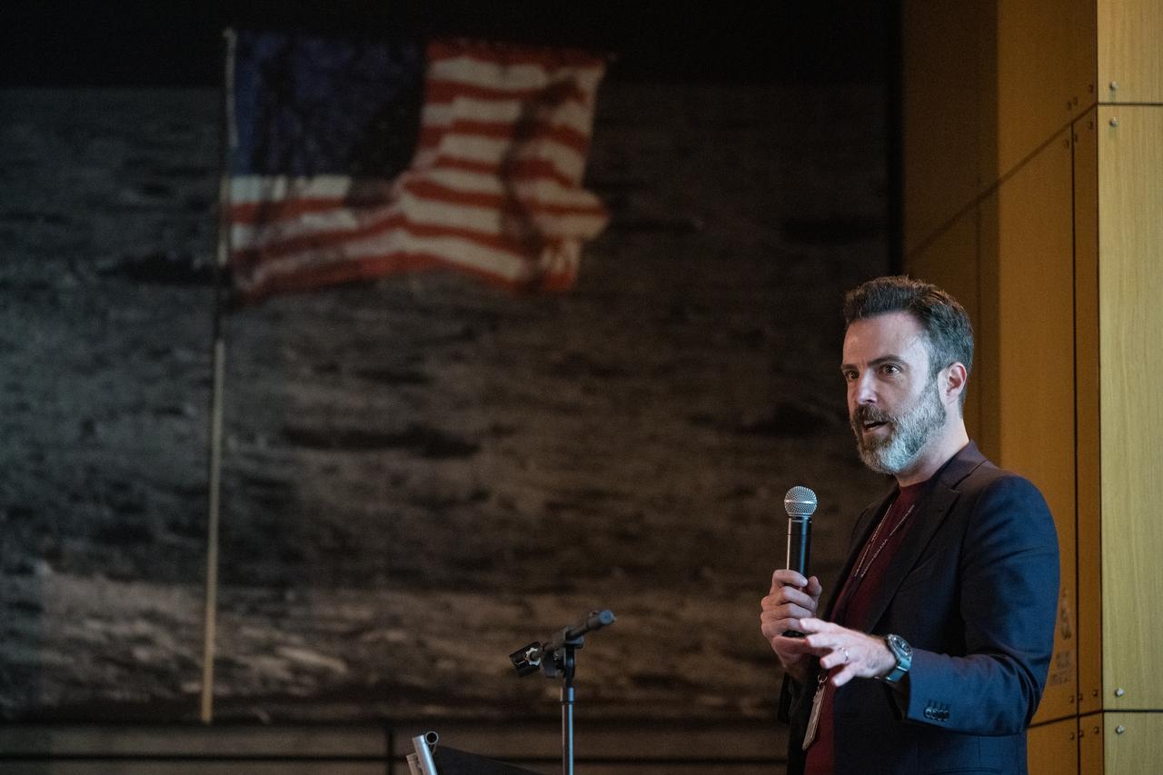 Director of the Space Weather Program, Jamie Favors, speaks about the Space Weather Pilot Project, Tuesday, August 6, 2024, at the Mary W. Jackson NASA Headquarters building in Washington. Every summer early career researchers from NASA’s DEVELOP National Program come to NASA Headquarters and present their research projects. DEVELOP is a training and development program where early career researchers work on Earth science projects, mentored by science advisors from NASA and partner agencies, and provide research results to local communities. Photo Credit: (NASA/Aubrey Gemignani)