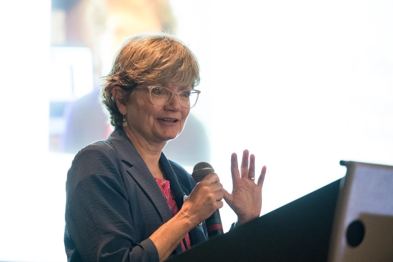 NASA Capacity Building Program Manager Dr. Nancy Searby, provides closing remarks at DEVELOP Day, Tuesday, August 6, 2024, at the Mary W. Jackson NASA Headquarters building in Washington. Every summer early career researchers from NASA’s DEVELOP National Program come to NASA Headquarters and present their research projects. DEVELOP is a training and development program where early career researchers work on Earth science projects, mentored by science advisors from NASA and partner agencies, and provide research results to local communities. Photo Credit: (NASA/Aubrey Gemignani)