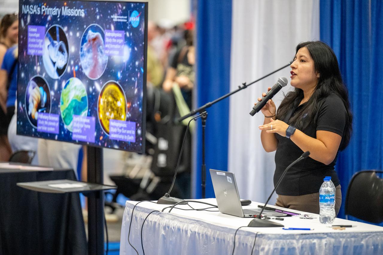 NASA Science Mission Directorate Program Executive Rosa Avalos-Warren delivers remarks during the Library of Congress National Book Festival Saturday, Aug. 24, 2024, at the Walter E. Washington Convention Center in Washington. Photo Credit: (NASA/Keegan Barber)