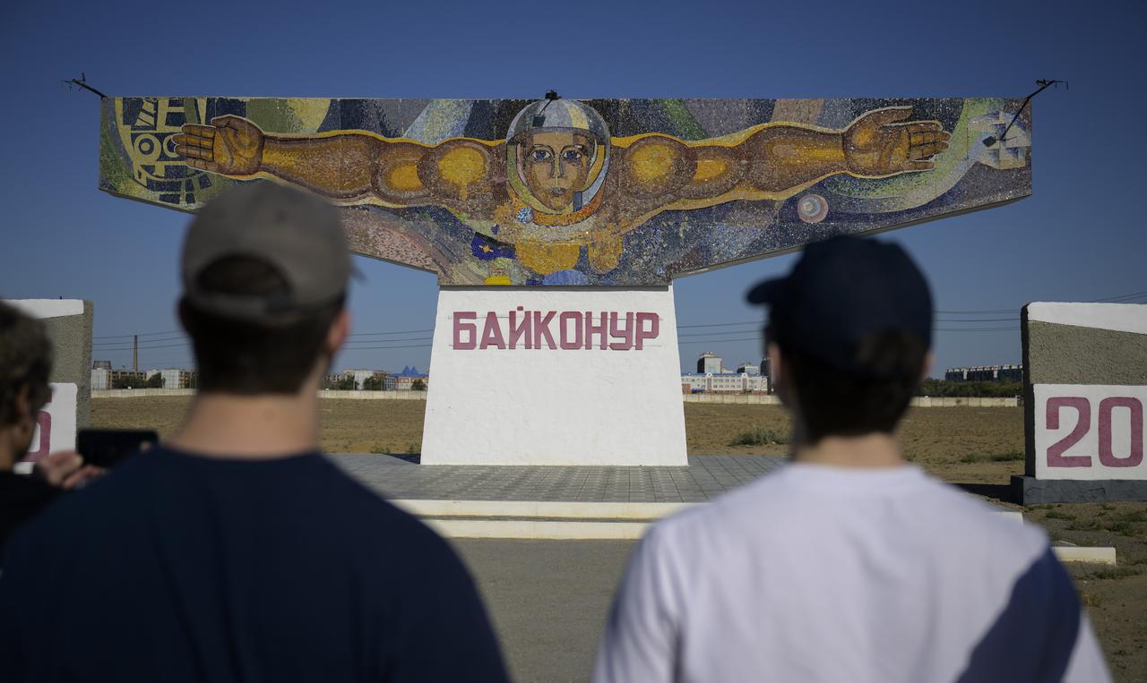 A mosaic sign welcomes visitors outside the town of Baikonur, Kazakhstan, Saturday, Sept. 7, 2024. NASA team members arrived in Baikonur in advance of the September 11 launch of Expedition 72 crew members: NASA astronaut Don Pettit, Roscosmos cosmonauts Alexey Ovchinin, and Ivan Vagner. Photo Credit: (NASA/Bill Ingalls)