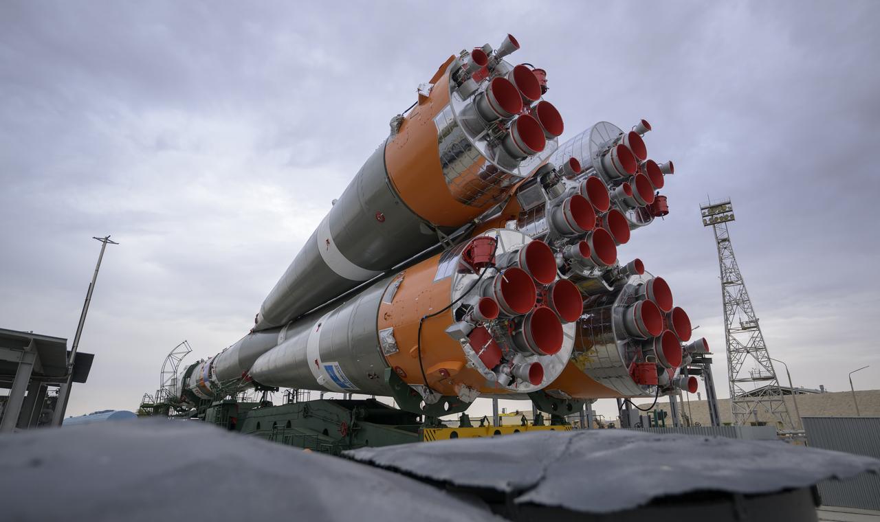The Soyuz rocket is rolled out by train to the launch pad at Site 31, Sunday, Sept. 8, 2024, at the Baikonur Cosmodrome in Kazakhstan. Expedition 72 crew members: NASA astronaut Don Pettit, Roscosmos cosmonauts Alexey Ovchinin, and Ivan Vagner, are scheduled to launch aboard their Soyuz MS-26 spacecraft on September 11. Photo Credit: (NASA/Bill Ingalls)