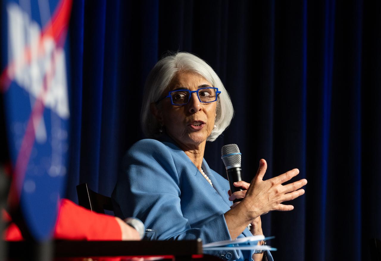 Arati Prabhakar, Director of the White House Office of Science and Technology Policy, speaks during a NASA employee town hall, Monday, Sept. 9, 2024, at the Mary W. Jackson NASA Headquarters building in Washington. Photo Credit: (NASA/Joel Kowsky)
