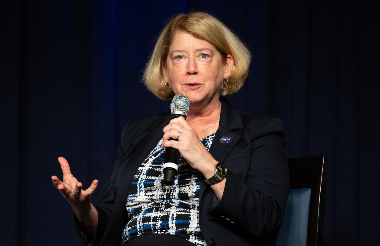 NASA Deputy Administrator Pam Melroy speaks during a NASA employee town hall with the director of the White House Office of Science and Technology Policy, Monday, Sept. 9, 2024, at the Mary W. Jackson NASA Headquarters building in Washington. Photo Credit: (NASA/Joel Kowsky)