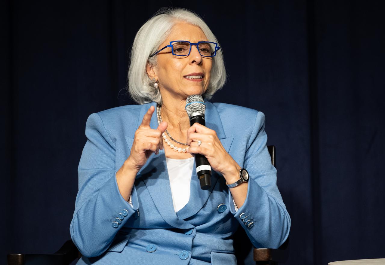 Arati Prabhakar, Director of the White House Office of Science and Technology Policy, speaks during a NASA employee town hall, Monday, Sept. 9, 2024, at the Mary W. Jackson NASA Headquarters building in Washington. Photo Credit: (NASA/Joel Kowsky)