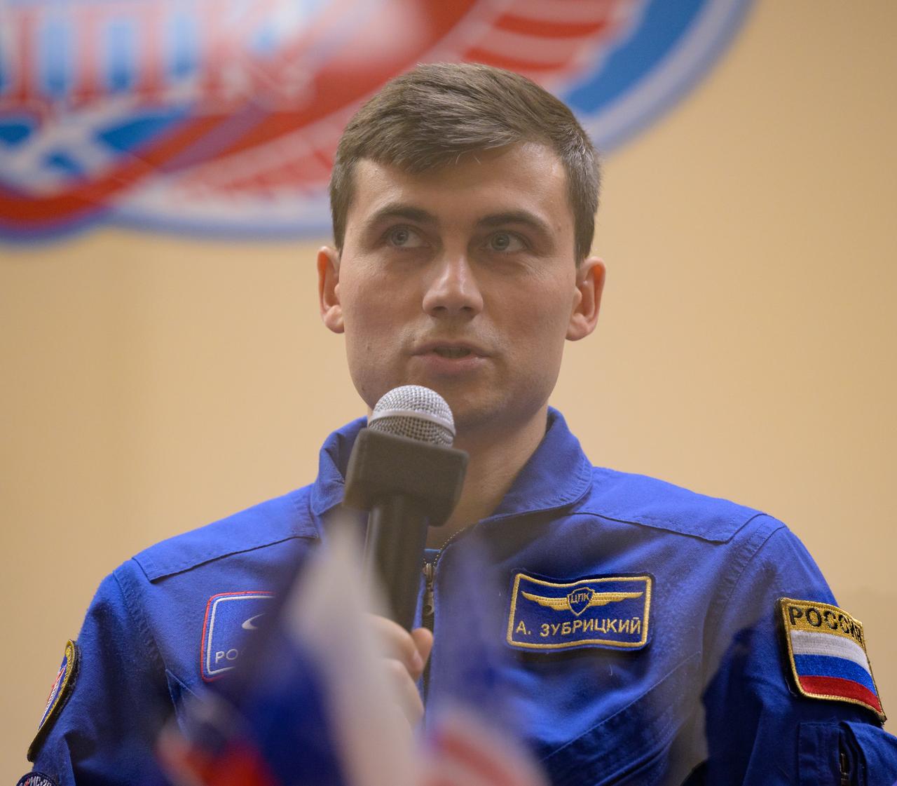 Expedition 72 backup crew member Alexey Zubritskiy of Roscosmos seen in quarantine, behind glass, during a press conference, Tuesday, Sept. 10, 2024 a the Cosmonaut Hotel in Baikonur, Kazakhstan. Expedition 72 crew members: NASA astronaut Don Pettit, Roscosmos cosmonauts Alexey Ovchinin, and Ivan Vagner, are scheduled to launch aboard their Soyuz MS-26 spacecraft on September 11. Photo Credit: (NASA/Bill Ingalls)