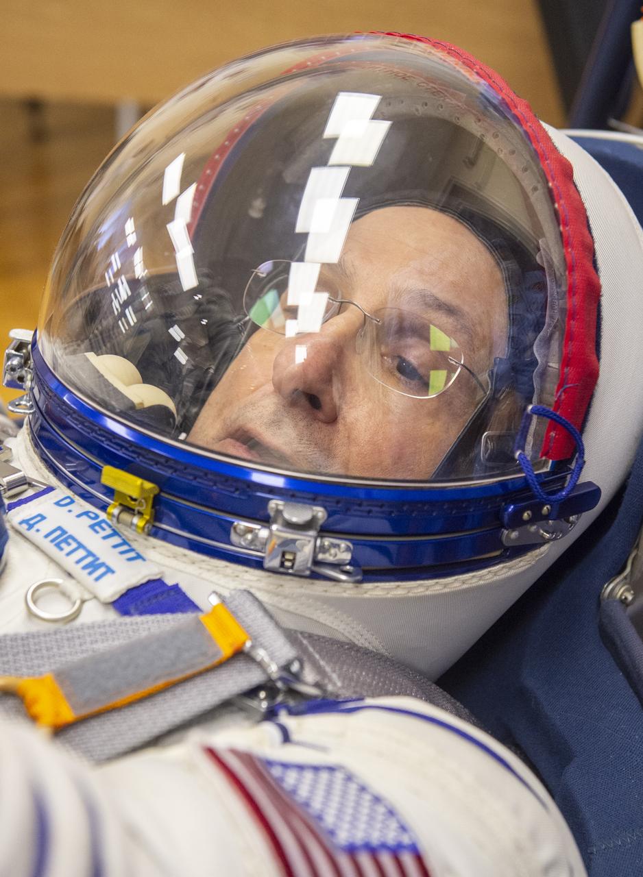 NASA astronaut Don Pettit has his Russian Sokol suit pressure checked as he and fellow crew mates, Roscosmos cosmonauts Alexey Ovchinin, and Ivan Vagner, prepare for their Soyuz launch to the International Space Station Wednesday, Sept. 11, 2024 in Baikonur, Kazakhstan. The launch will send Pettit, Ovchinin, and Vagner on a mission to the International Space Station. Photo Credit: (NASA/GCTC/Andrey Shelepin)