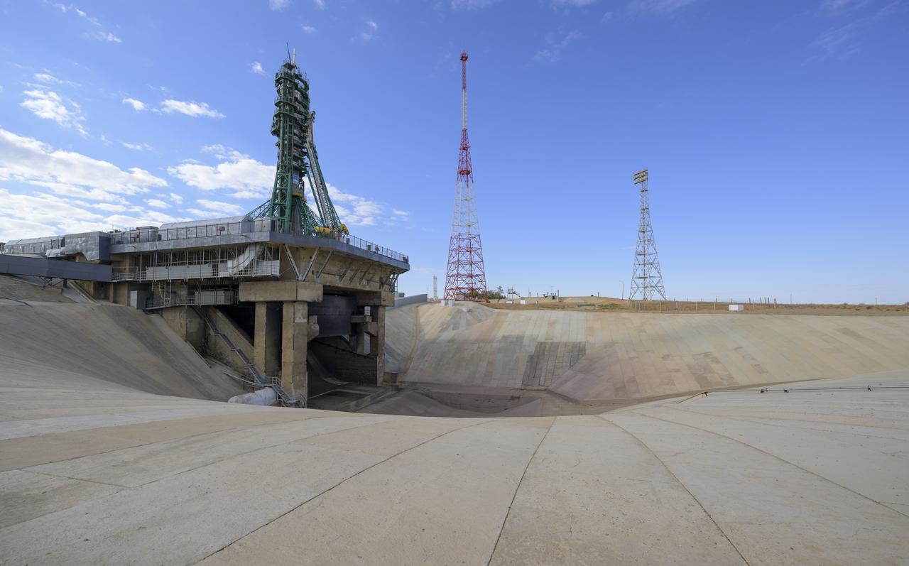 The Soyuz rocket is seen on the launch pad at Site 31, Wednesday, Sept. 11, 2024, at the Baikonur Cosmodrome in Kazakhstan. Expedition 72 crew members: NASA astronaut Don Pettit, Roscosmos cosmonauts Alexey Ovchinin, and Ivan Vagner, are scheduled to launch aboard their Soyuz MS-26 spacecraft later in the evening. Photo Credit: (NASA/Bill Ingalls)