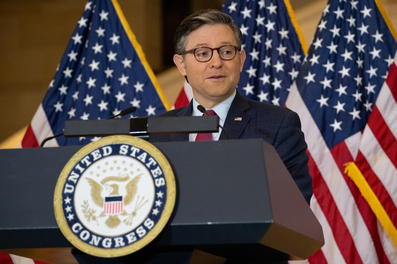 Speaker of the House Mike Johnson (R-LA), delivers opening remarks during a Congressional Gold Medal ceremony recognizing NASA’s Hidden Figures, Wednesday, Sept. 18, 2024, in Emancipation Hall at the U.S. Capitol in Washington. Congressional Gold Medals were awarded to Katherine Johnson, Dr. Christine Darden, Dorothy Vaughan, and Mary W. Jackson in recognition of their service to the United States as well as a Congressional Gold Medal in recognition of all the women who served as computers, mathematicians, and engineers at the National Advisory Committee for Aeronautics and NASA between the 1930s and 1970s.  Photo Credit: (NASA/Joel Kowsky)