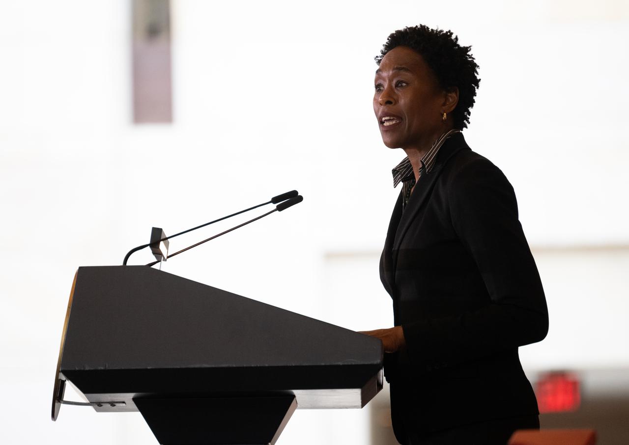 Margot Lee Shetterly, author of "Hidden Figures”, delivers remarks during a Congressional Gold Medal ceremony recognizing NASA’s Hidden Figures, Wednesday, Sept. 18, 2024, in Emancipation Hall at the U.S. Capitol in Washington. Congressional Gold Medals were awarded to Katherine Johnson, Dr. Christine Darden, Dorothy Vaughan, and Mary W. Jackson in recognition of their service to the United States as well as a Congressional Gold Medal in recognition of all the women who served as computers, mathematicians, and engineers at the National Advisory Committee for Aeronautics and NASA between the 1930s and 1970s.  Photo Credit: (NASA/Joel Kowsky)