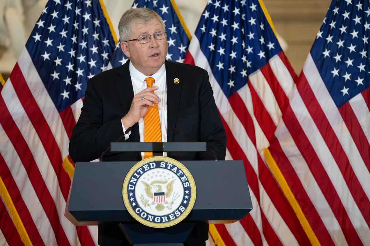 Rep. Frank Lucas, (R-OK) Chairman of the House Committee on Science, Space, and Technology, deliveres remarks during a Congressional Gold Medal ceremony recognizing NASA’s Hidden Figures, Wednesday, Sept. 18, 2024, in Emancipation Hall at the U.S. Capitol in Washington. Congressional Gold Medals were awarded to Katherine Johnson, Dr. Christine Darden, Dorothy Vaughan, and Mary W. Jackson in recognition of their service to the United States as well as a Congressional Gold Medal in recognition of all the women who served as computers, mathematicians, and engineers at the National Advisory Committee for Aeronautics and NASA between the 1930s and 1970s.  Photo Credit: (NASA/Joel Kowsky)
