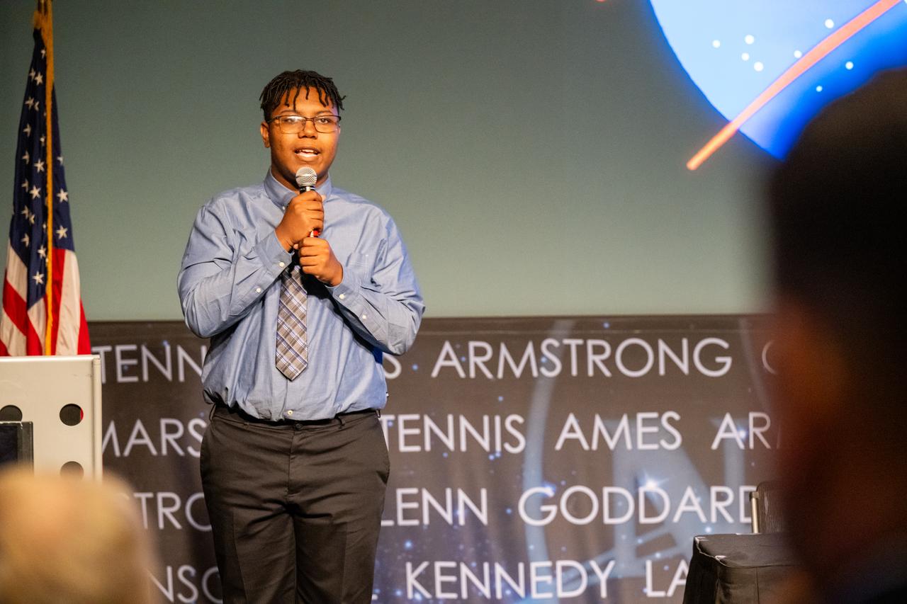 Soloist Craig Martin performs an anthem during a 5th Annual Hidden Figures Street Naming Anniversary event Thursday, Sept. 19, 2024, at the Mary W. Jackson NASA Headquarters building in Washington. Photo Credit: (NASA/Keegan Barber)