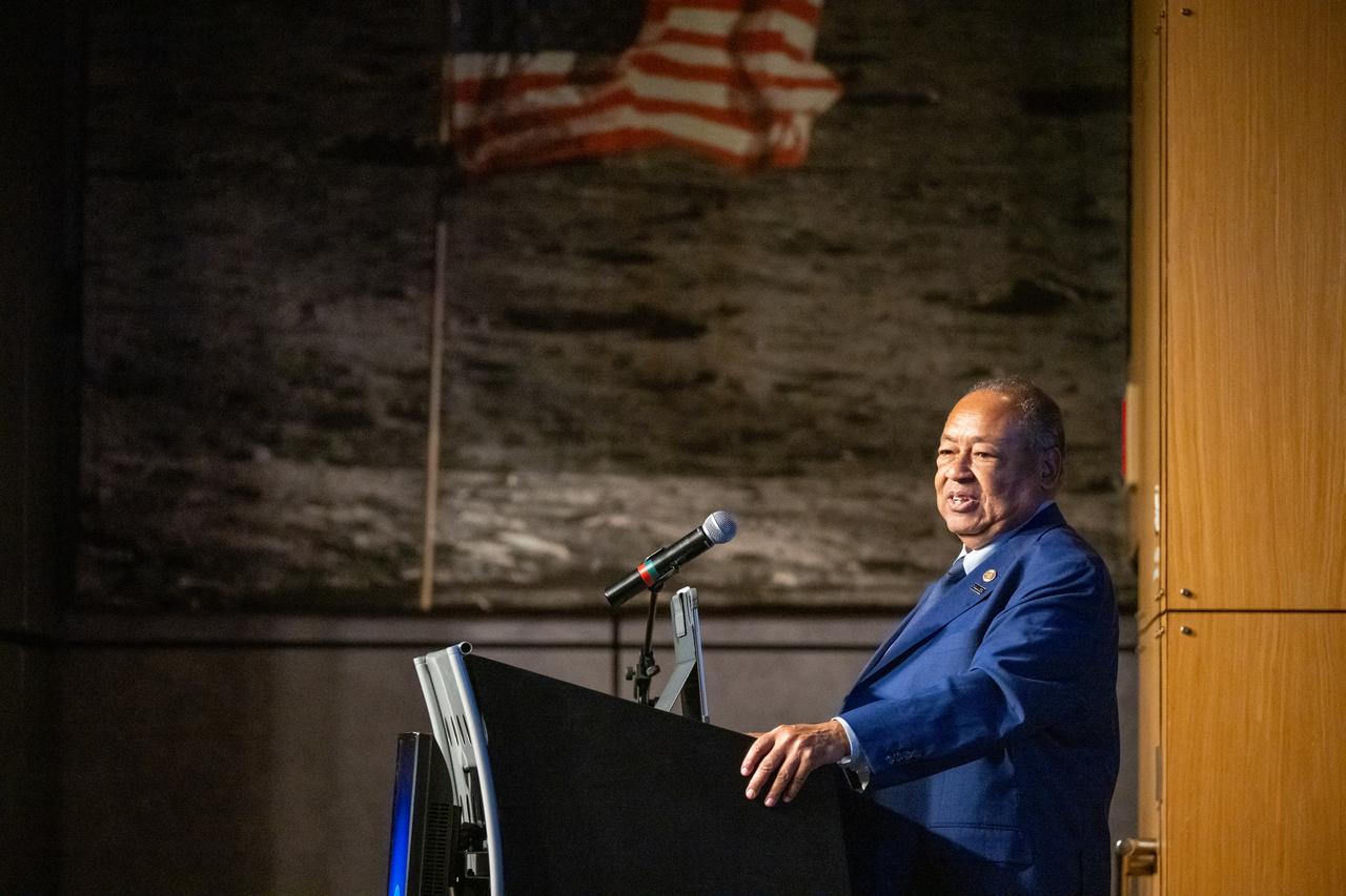 NAACP Board Chair Leon Russell delivers remarks during a 5th Annual Hidden Figures Street Naming Anniversary event Thursday, Sept. 19, 2024, at the Mary W. Jackson NASA Headquarters building in Washington. Photo Credit: (NASA/Keegan Barber)