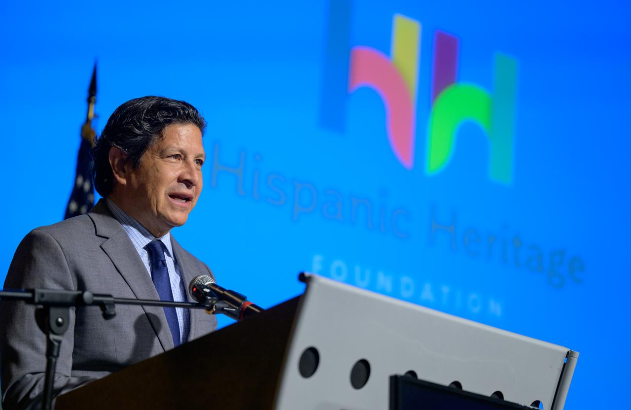 President and CEO of the Hispanic Heritage Foundation Jose Antonio Tijerino gives remarks during an event where NASA and the HHF signed a Space Act Agreement to collaborate and expand STEM opportunities for Latino K-12 and university students and reduce barriers to agency activities and opportunities, Monday, Sept. 30, 2024, at the NASA Headquarters Mary W. Jackson Building in Washington. Photo Credit: (NASA/Bill Ingalls)