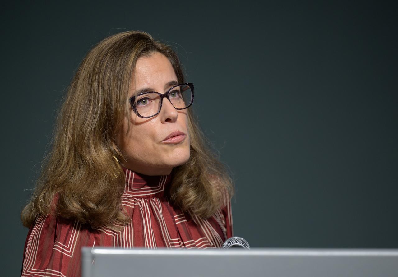 NASA Spanish Communications Lead María-José Viñas Garcia gives remarks during an event where NASA and the Hispanic Heritage Foundation signed a Space Act Agreement to collaborate and expand STEM opportunities for Latino K-12 and university students and reduce barriers to agency activities and opportunities, Monday, Sept. 30, 2024, at the NASA Headquarters Mary W. Jackson Building in Washington. Photo Credit: (NASA/Bill Ingalls)