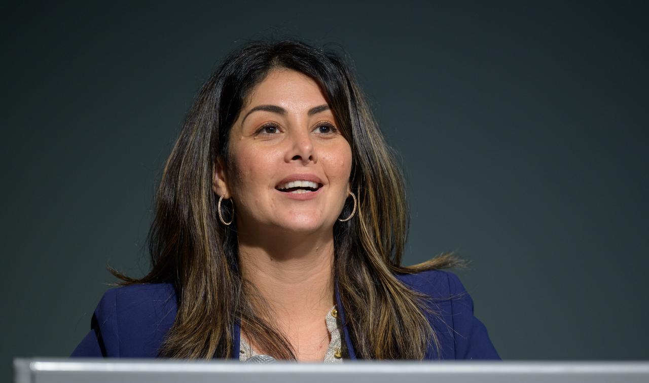 NASA Flight Director Diana Trujillo gives remarks during an event where NASA and the Hispanic Heritage Foundation signed a Space Act Agreement to collaborate and expand STEM opportunities for Latino K-12 and university students and reduce barriers to agency activities and opportunities, Monday, Sept. 30, 2024, at the NASA Headquarters Mary W. Jackson Building in Washington. Photo Credit: (NASA/Bill Ingalls)