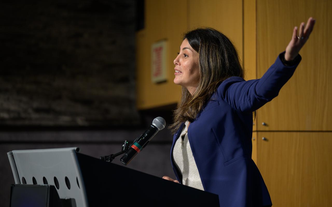 NASA Flight Director Diana Trujillo gives remarks during an event where NASA and the Hispanic Heritage Foundation signed a Space Act Agreement to collaborate and expand STEM opportunities for Latino K-12 and university students and reduce barriers to agency activities and opportunities, Monday, Sept. 30, 2024, at the NASA Headquarters Mary W. Jackson Building in Washington. Photo Credit: (NASA/Bill Ingalls)