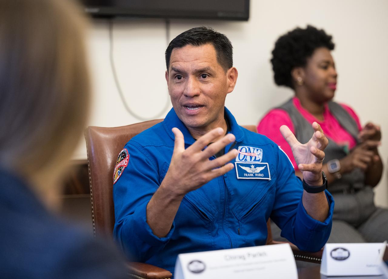 NASA Astronaut Frank Rubio answers a question at a staff engagement event that took place during a White House Hispanic Heritage month event titled “Soaring Together: Inspiring the Next Generation of Space Leaders” at the Eisenhower Executive Office Building, Monday, Sept. 30, 2024 in Washington. Photo Credit: (NASA/Aubrey Gemignani)