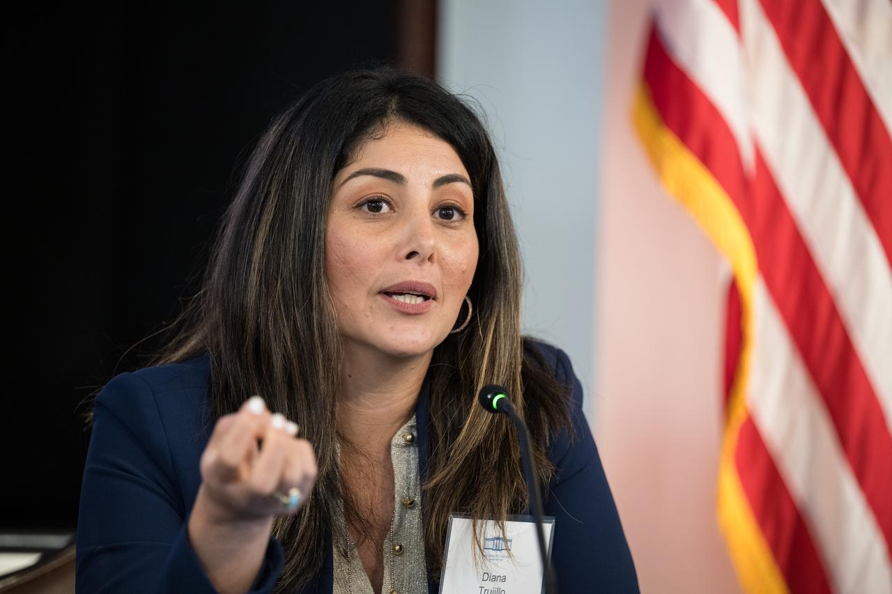 Diana Trujillo, NASA Human Spaceflight Director, speaks on a panel at a White House Hispanic Heritage month event titled “Soaring Together: Inspiring the Next Generation of Space Leaders” at the Eisenhower Executive Office Building, Monday, Sept. 30, 2024 in Washington. Photo Credit: (NASA/Aubrey Gemignani)