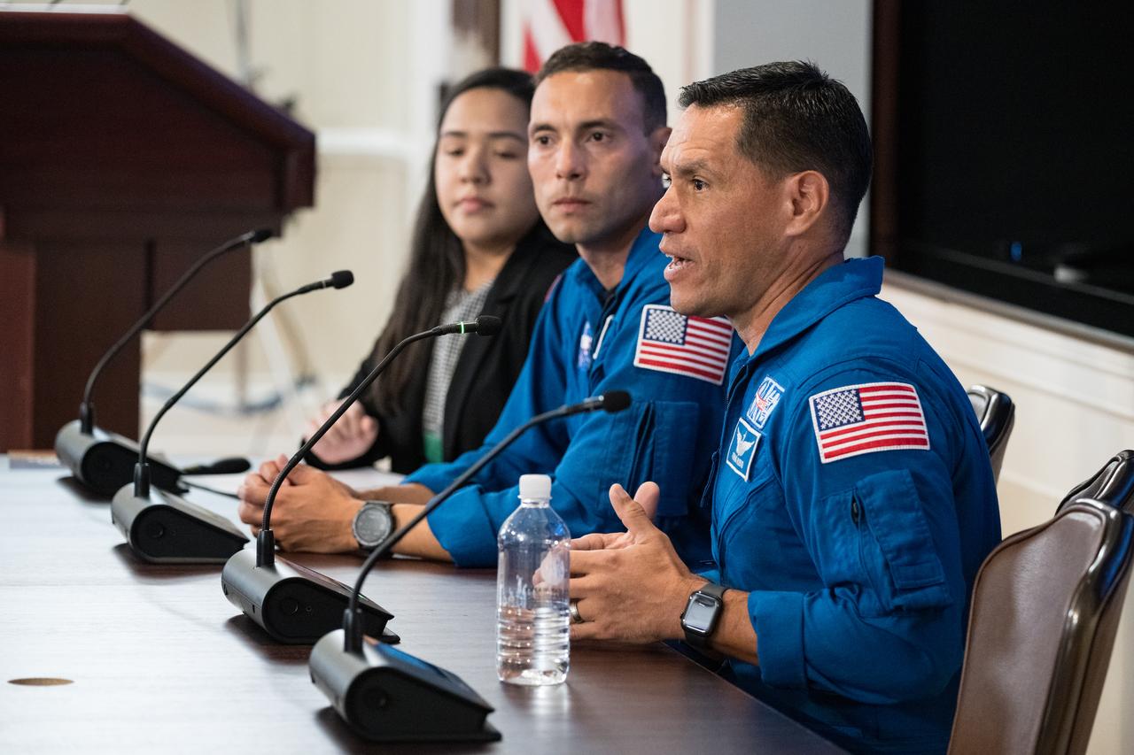 Frank Rubio, NASA Astronaut, speaks at a White House Hispanic Heritage month event titled “Soaring Together: Inspiring the Next Generation of Space Leaders” at the Eisenhower Executive Office Building, Monday, Sept. 30, 2024 in Washington. Photo Credit: (NASA/Aubrey Gemignani)