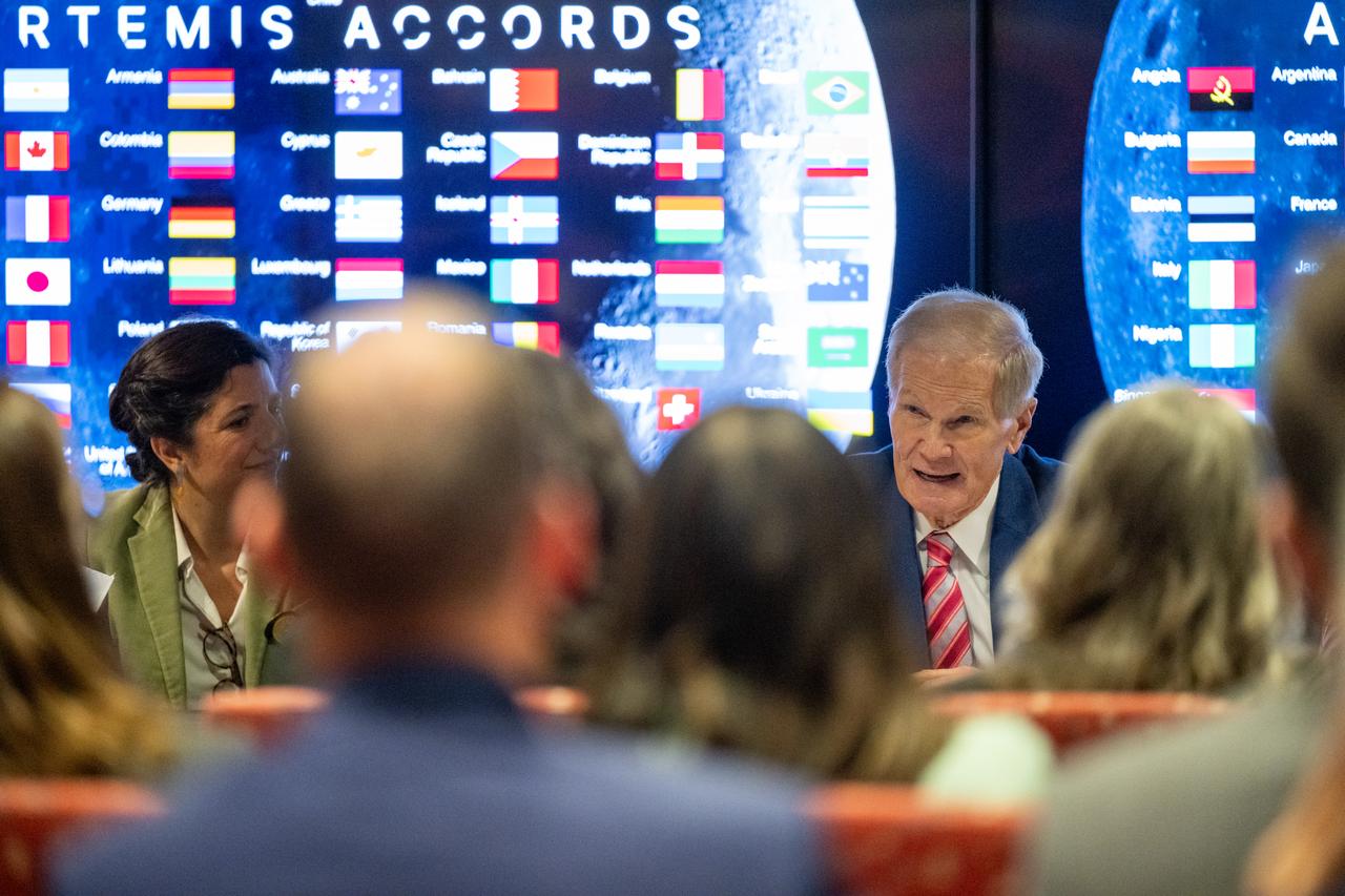 NASA Administrator Bill Nelson delivers remarks during an Artemis Accords signing ceremony Friday, Oct. 25, 2024, at the Mary W. Jackson NASA Headquarters building in Washington. The Republic of Chile is the 47th country to sign the Artemis Accords, which establish a practical set of principles to guide space exploration cooperation among nations participating in NASA’s Artemis program. Photo Credit: (NASA/Keegan Barber)