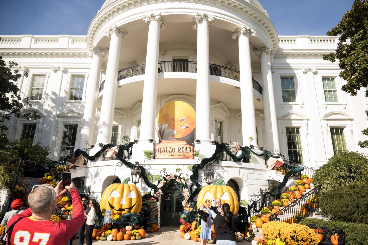 A view of the White House at the Halloween themed event titled, “Hallo-READ!” on Wednesday, Oct. 30, 2024 on the south lawn of the White House in Washington. Photo Credit: (NASA/Aubrey Gemignani)