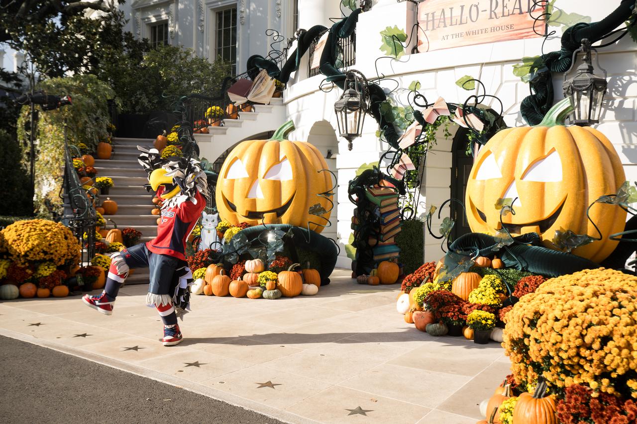 The Capitals mascot Slapshot is seen at a White House Halloween themed event titled, “Hallo-READ!” on Wednesday, Oct. 30, 2024 on the south lawn of the White House in Washington. Photo Credit: (NASA/Aubrey Gemignani)