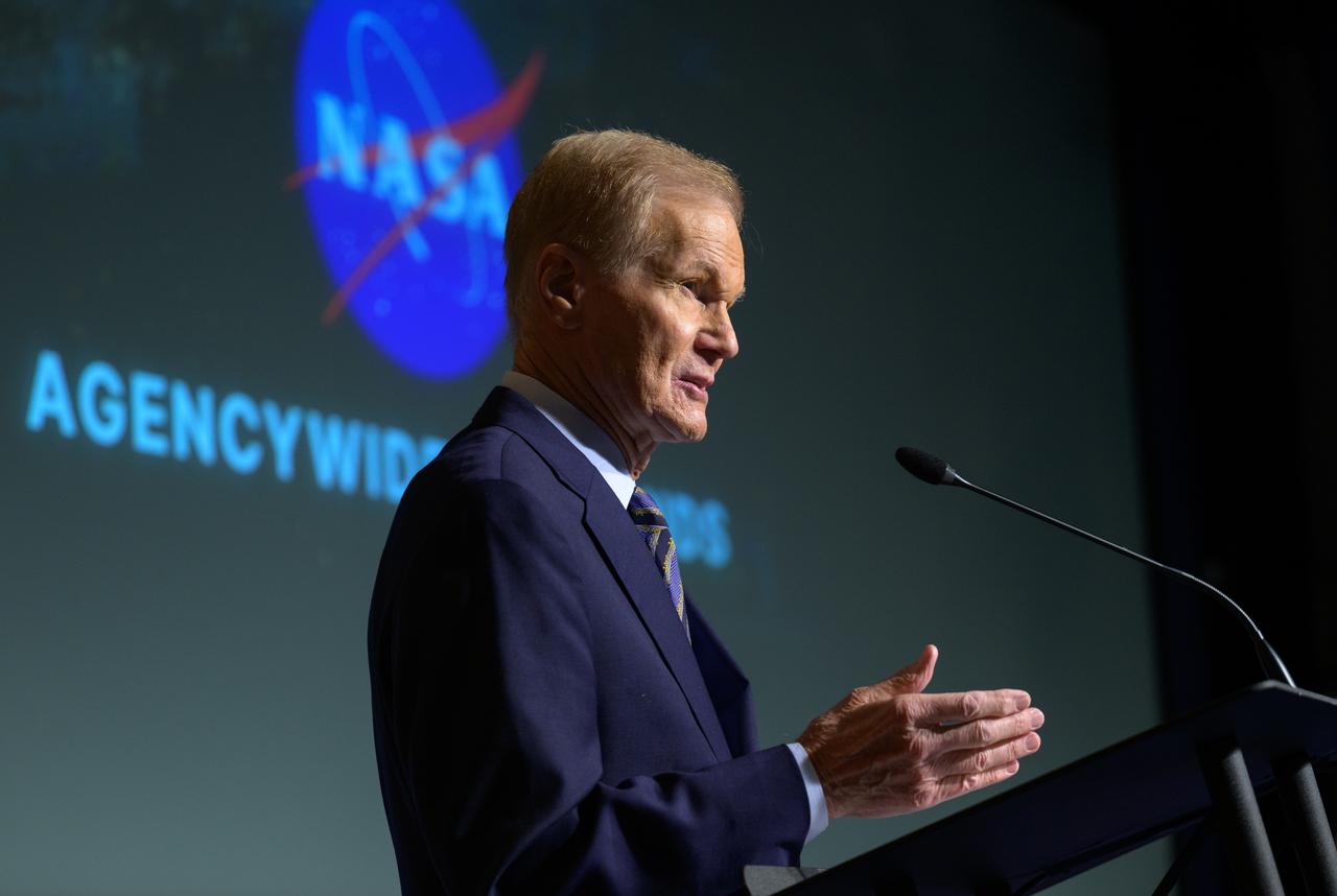 NASA Administrator Bill Nelson, gives remarks during a NASA agencywide all hands, Friday, Dec. 6, 2024, at the NASA Headquarters Mary W. Jackson Building in Washington. Photo Credit: (NASA/Bill Ingalls)