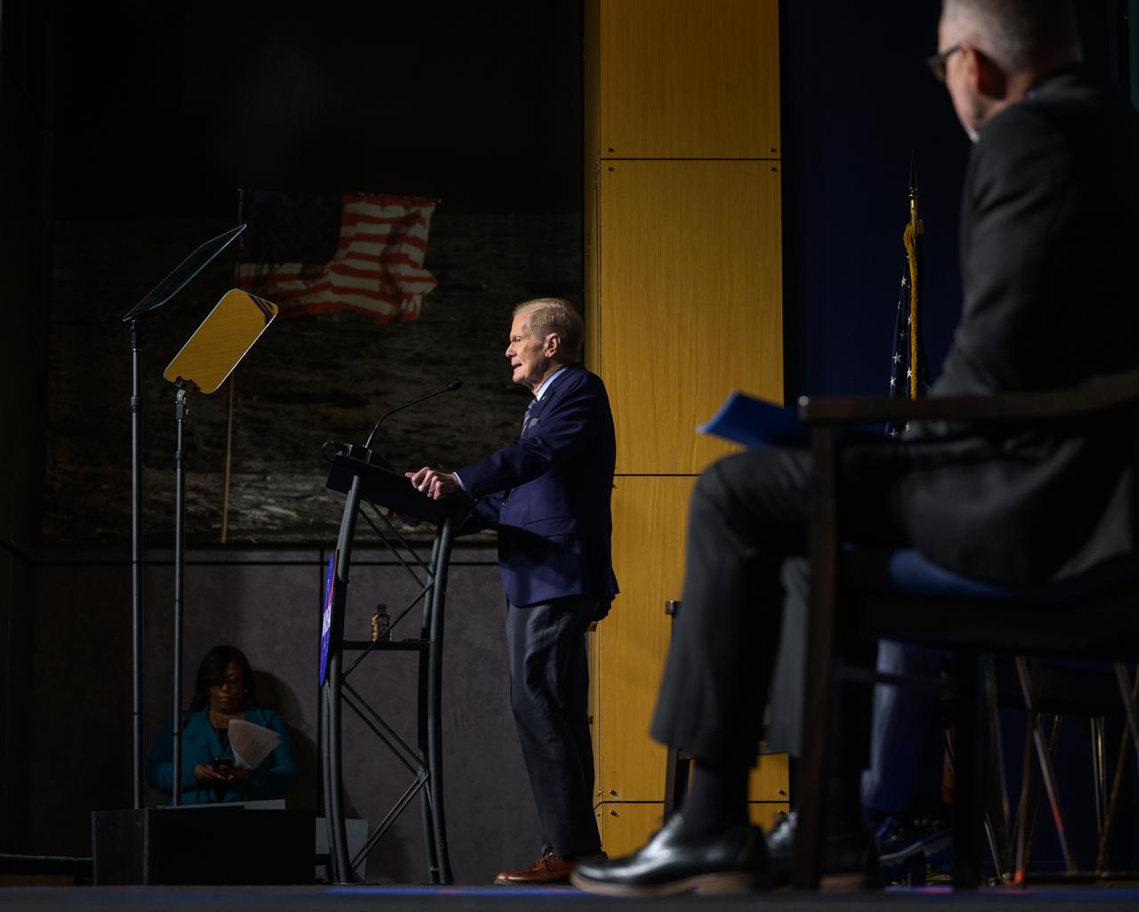 NASA Administrator Bill Nelson, gives remarks during a NASA agencywide all hands, Friday, Dec. 6, 2024, at the NASA Headquarters Mary W. Jackson Building in Washington. Photo Credit: (NASA/Bill Ingalls)