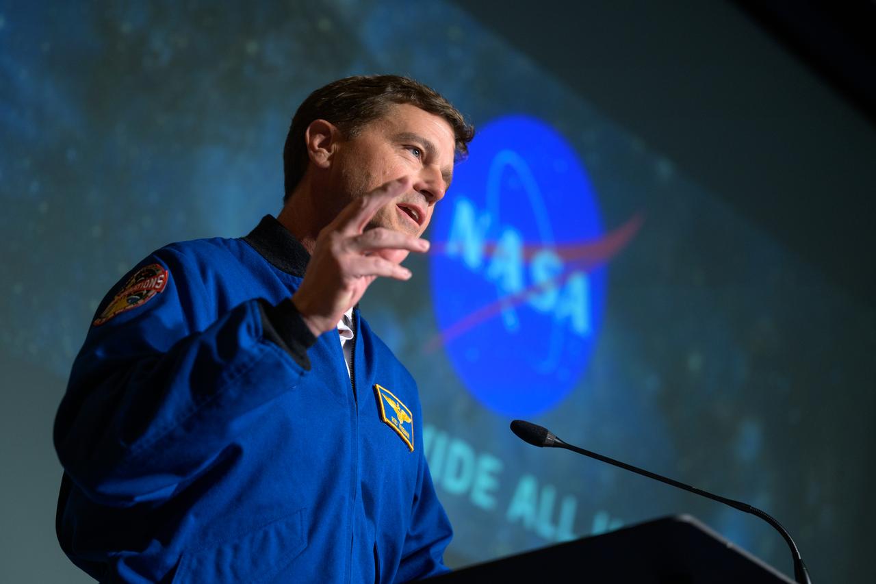 NASA Astronaut and Artemis II commander Reid Wiseman, gives remarks during a NASA agencywide all hands, Friday, Dec. 6, 2024, at the NASA Headquarters Mary W. Jackson Building in Washington. Photo Credit: (NASA/Bill Ingalls)