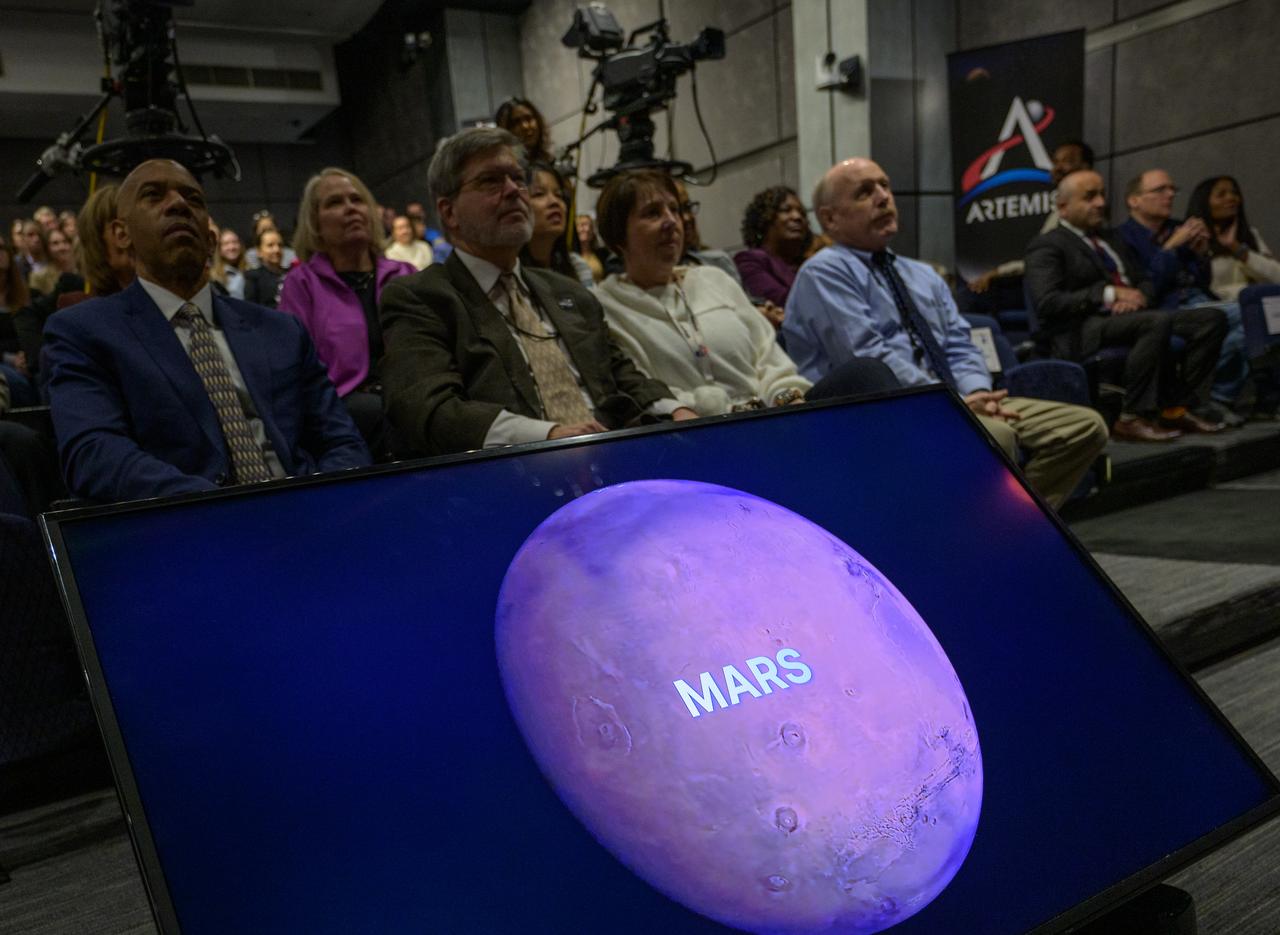 Employees watch a video during a NASA agencywide all hands, Friday, Dec. 6, 2024, at the NASA Headquarters Mary W. Jackson Building in Washington. Photo Credit: (NASA/Bill Ingalls)