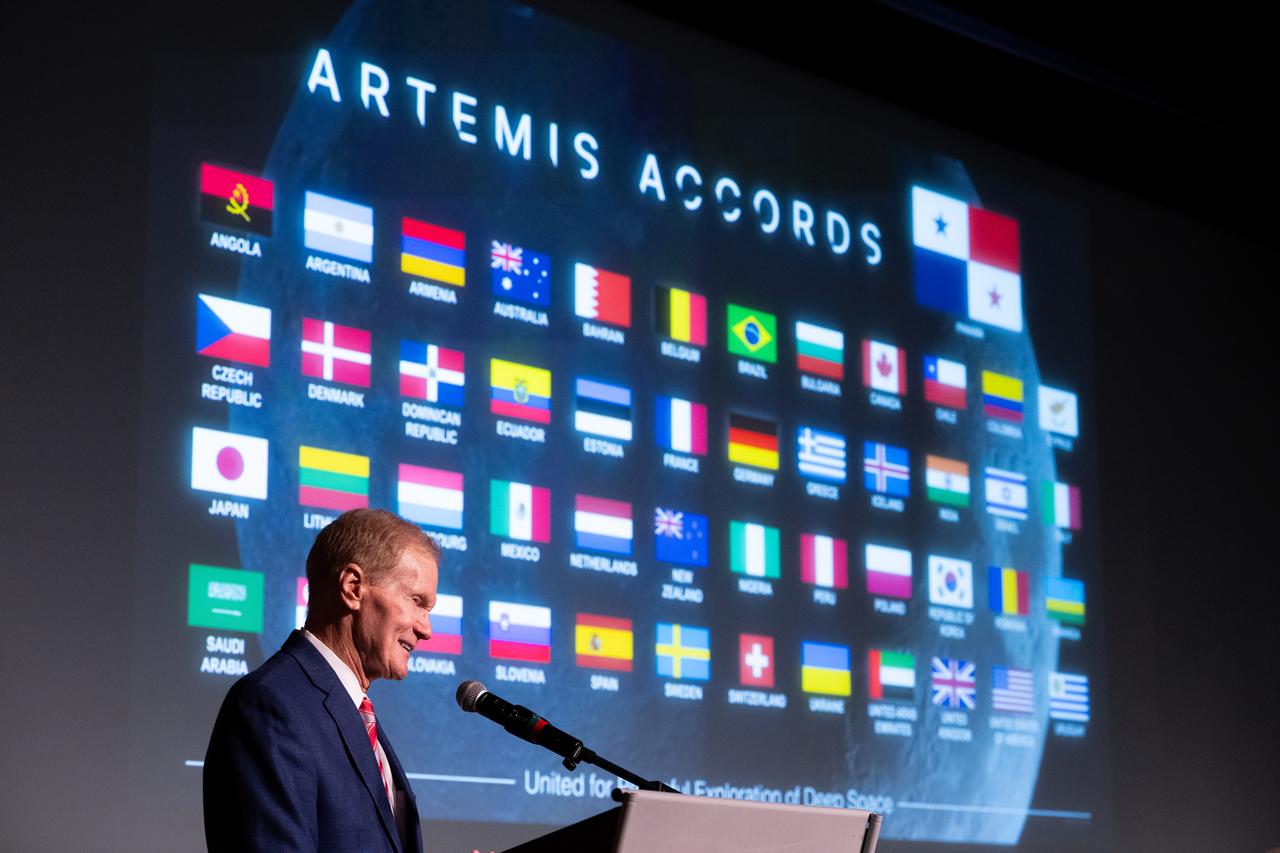 NASA Administrator Bill Nelson delivers remarks during an Artemis Accords signing ceremony, Wednesday, Dec. 11, 2024, at the Mary W. Jackson NASA Headquarters building in Washington. The Republic of Armenia is the 49th country to sign the Artemis Accords, which establish a practical set of principles to guide space exploration cooperation among nations participating in NASA’s Artemis program. Photo Credit: (NASA/Joel Kowsky)