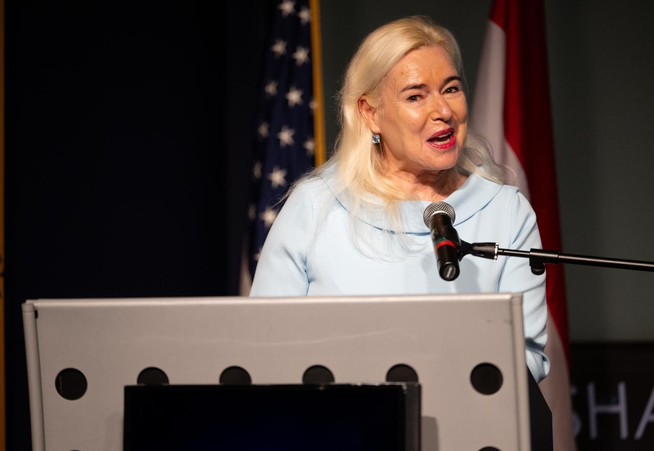 Ambassador of the Republic of Austria to the United States of America Petra Schneebauer delivers remarks during an Artemis Accords signing ceremony, Wednesday, Dec. 11, 2024, at the Mary W. Jackson NASA Headquarters building in Washington. The Republic of Austria is the 50th country to sign the Artemis Accords, which establish a practical set of principles to guide space exploration cooperation among nations participating in NASA’s Artemis program.  Photo Credit: (NASA/Joel Kowsky)
