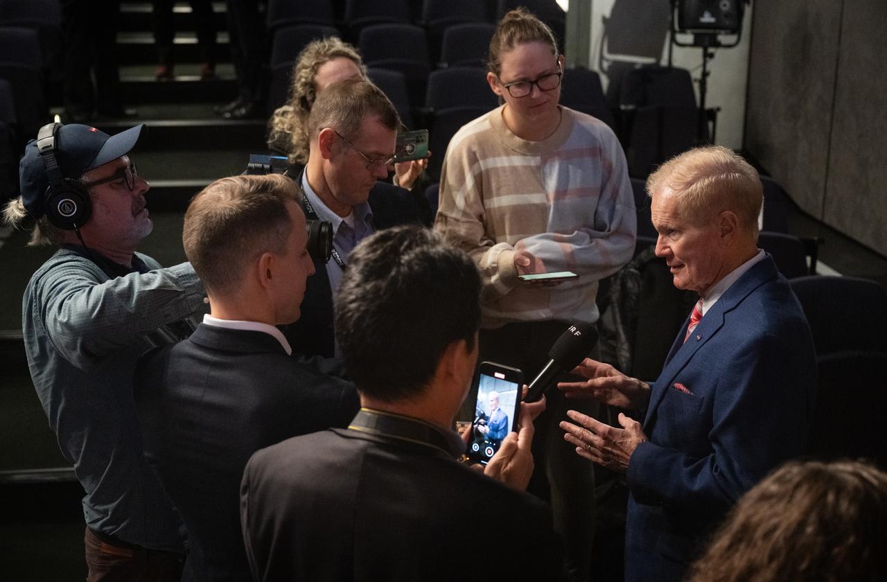 NASA Administrator Bill Nelson speaks to members of the media after Austria signed the Artemis Accords, Wednesday, Dec. 11, 2024, at the Mary W. Jackson NASA Headquarters building in Washington. The Republic of Austria is the 50th country to sign the Artemis Accords, which establish a practical set of principles to guide space exploration cooperation among nations participating in NASA’s Artemis program.  Photo Credit: (NASA/Joel Kowsky)