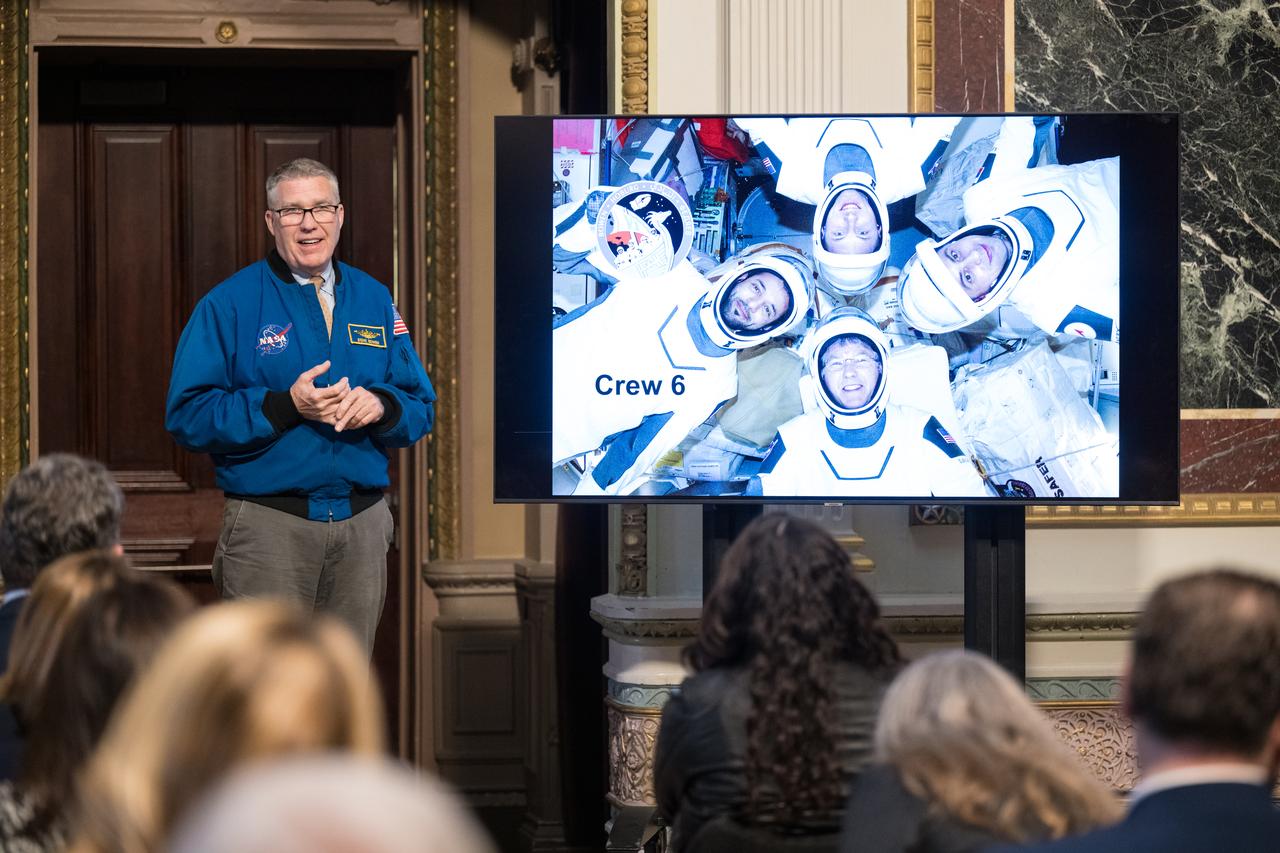 NASA astronaut Steve Bowen speaks at the Microgravity Science Summit at the Eisenhower Executive Office Building, Monday, Dec. 13, 2024 in Washington. Photo Credit: (NASA/Aubrey Gemignani)