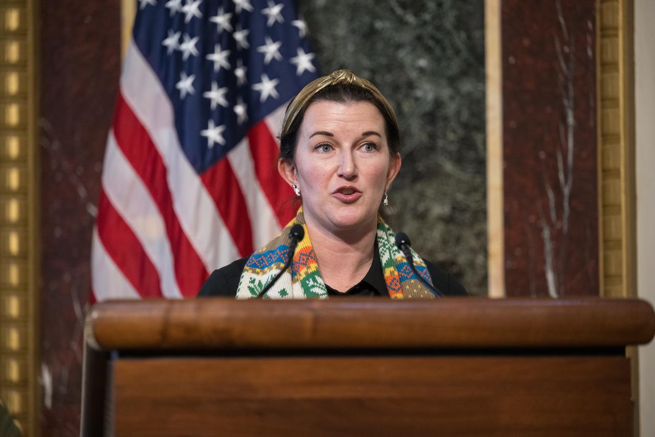 Assistant Director for Space Policy, White House Office of Science and Technology Policy, Jinni Meehan, provides closing remarks at the Microgravity Science Summit at the Eisenhower Executive Office Building, Monday, Dec. 13, 2024 in Washington. Photo Credit: (NASA/Aubrey Gemignani)