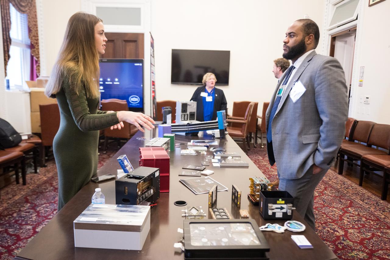 Exhibitors display hardware used in microgravity at the Microgravity Science Summit at the Eisenhower Executive Office Building, Monday, Dec. 13, 2024 in Washington. Photo Credit: (NASA/Aubrey Gemignani)