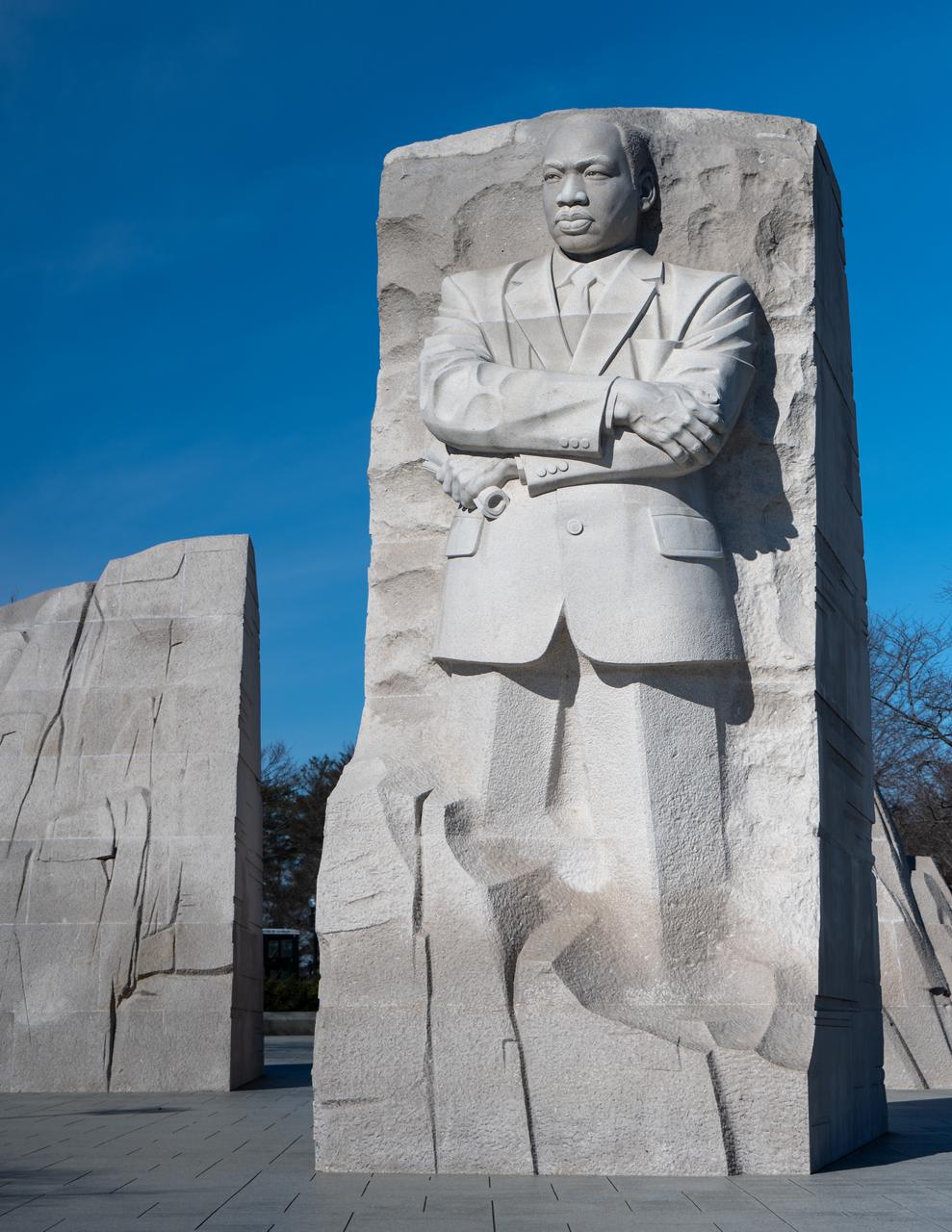 The Martin Luther King, Jr. Memorial is seen, Sunday, Jan. 5, 2025, in Washington. The memorial covers four acres and includes the Stone of Hope, a granite statue of civil rights movement leader Martin Luther King Jr. carved by sculptor Lei Yixin. Photo Credit: (NASA/Bill Ingalls)