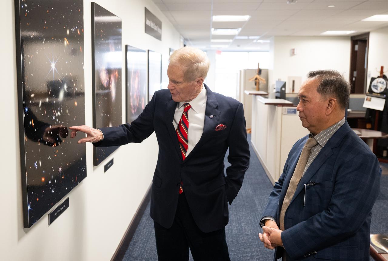 NASA Administrator Bill Nelson and His Excellency Dato Paduka Serbini Ali, Ambassador of Brunei to the United States, speak during a courtesy visit, Wednesday, Jan. 8, 2025 at the Mary W. Jackson NASA Headquarters building in Washington.  Photo Credit: (NASA/Joel Kowsky)