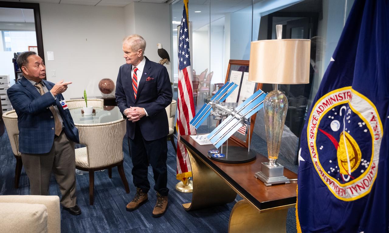 NASA Administrator Bill Nelson and His Excellency Dato Paduka Serbini Ali, Ambassador of Brunei to the United States, speak during a courtesy visit, Wednesday, Jan. 8, 2025 at the Mary W. Jackson NASA Headquarters building in Washington.  Photo Credit: (NASA/Joel Kowsky)